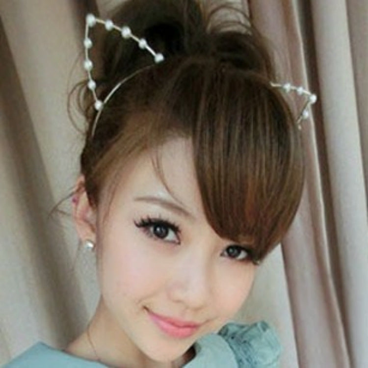 Fashion Rhinestone Cat Ear Pearl Hairband