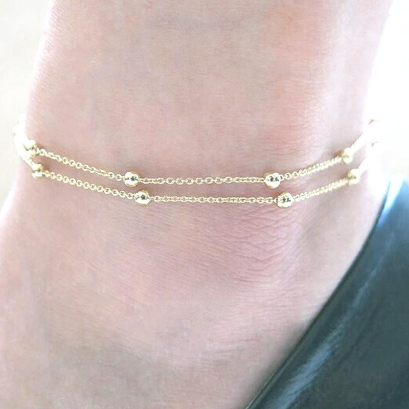 Fashion Double Layer Beaded Chain Women's Anklet