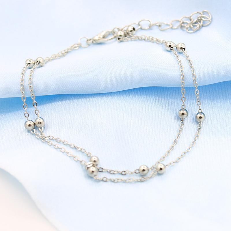 Fashion Double Layer Beaded Chain Women's Anklet