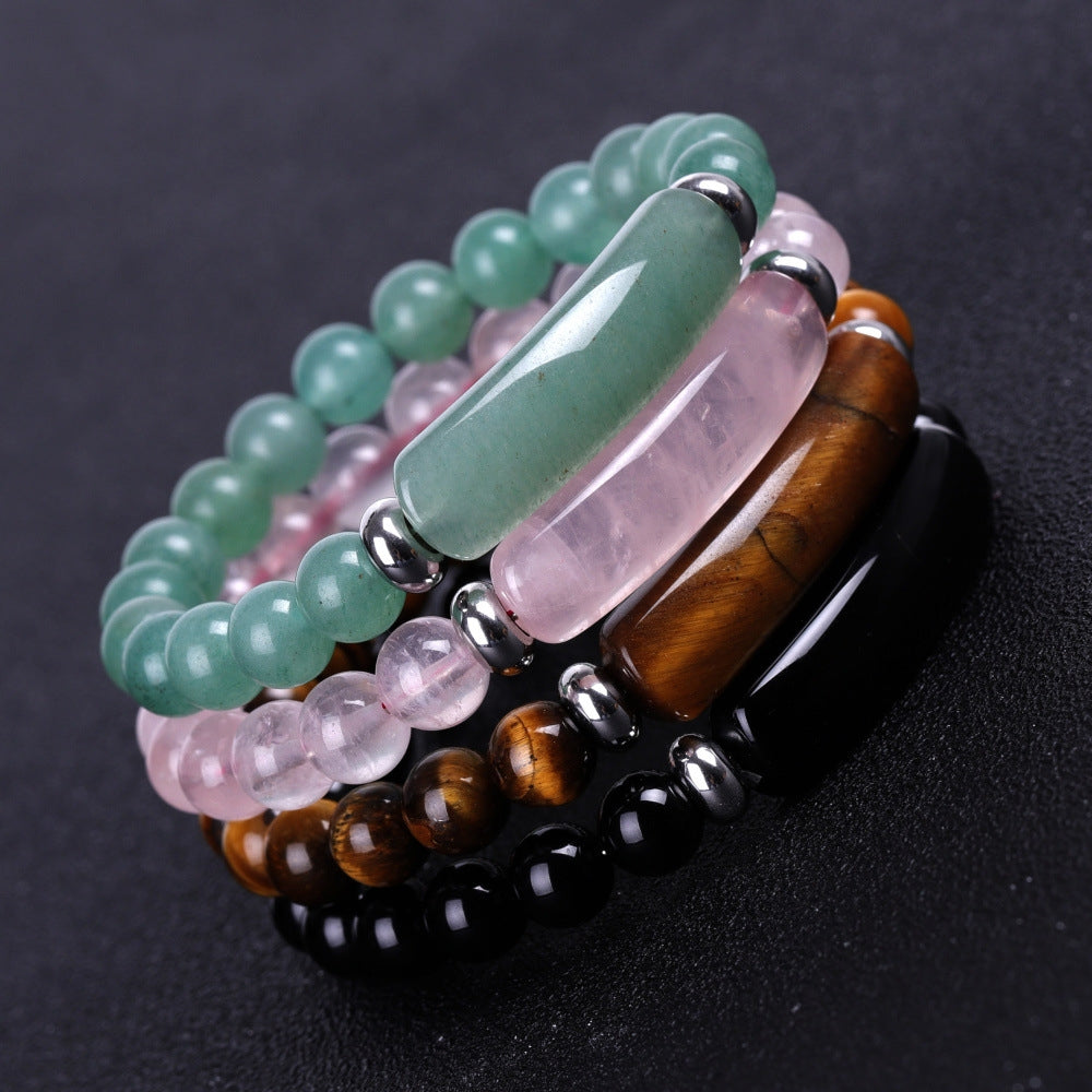 Fashion Natural Stone Beaded Bracelet with Rose Quartz and Tiger Eye