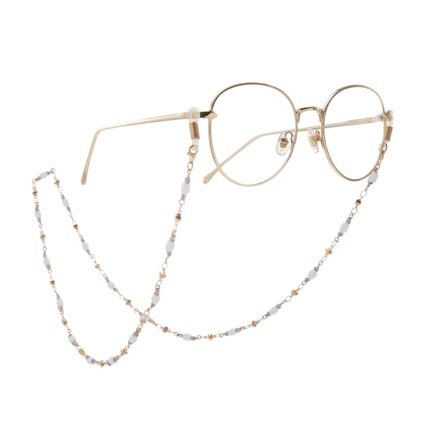 Elegant Handcrafted Crystal Bead Eyeglass Chain with Gold Plating