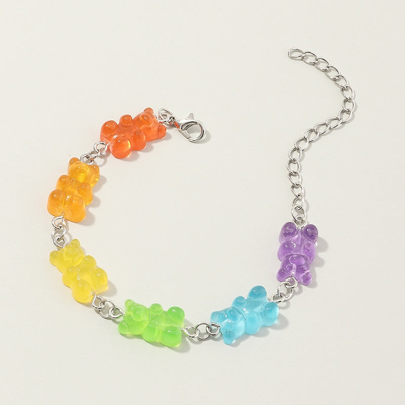 Candy Color Resin Bear Charm Bracelet for Women