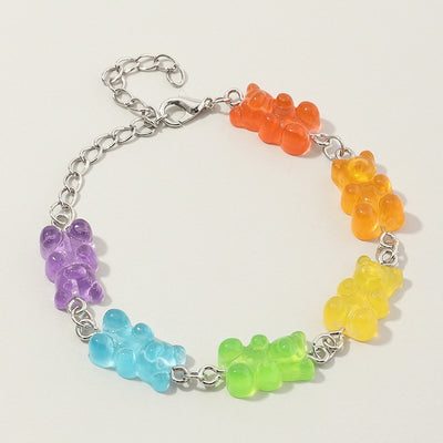 Candy Color Resin Bear Charm Bracelet for Women