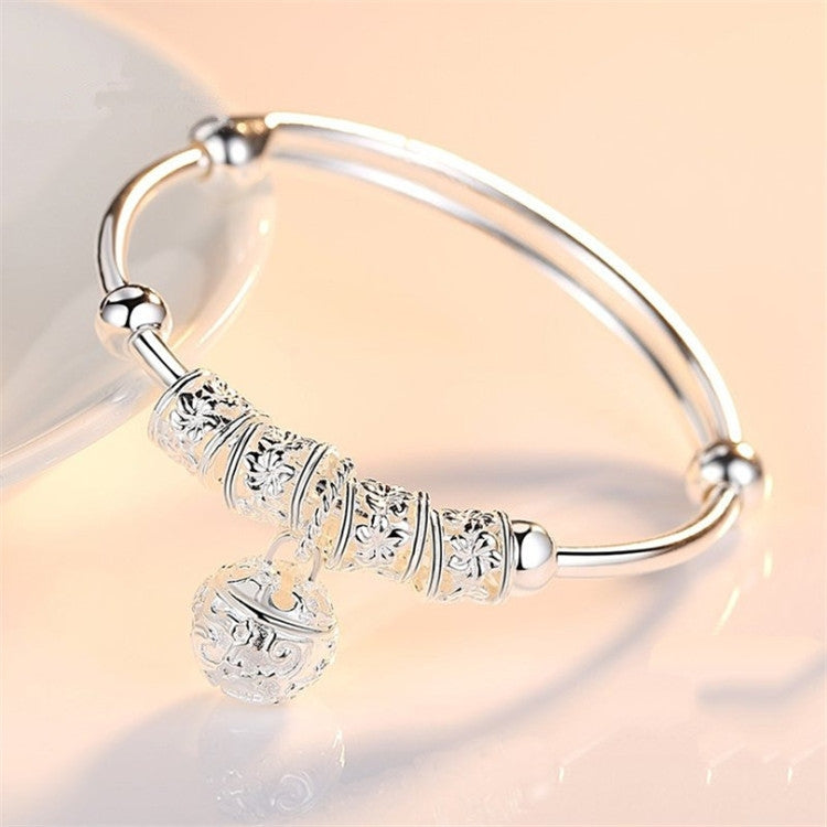 Silver Plated Bell Charm Women's Bangle Bracelet