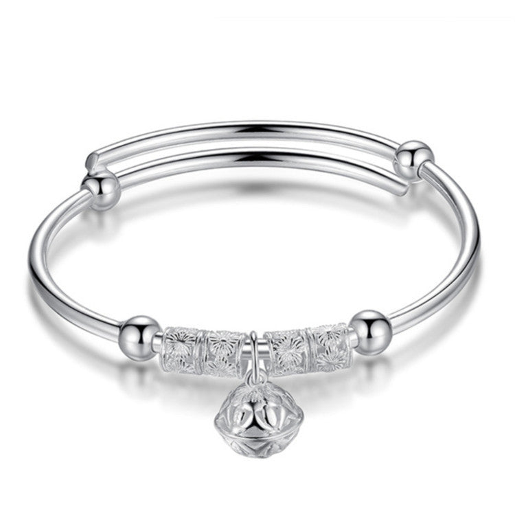 Silver Plated Bell Charm Women's Bangle Bracelet