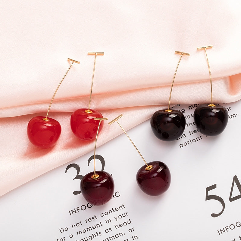 Korean Cherry Berry Long Earrings for Women - Cute Summer Studs