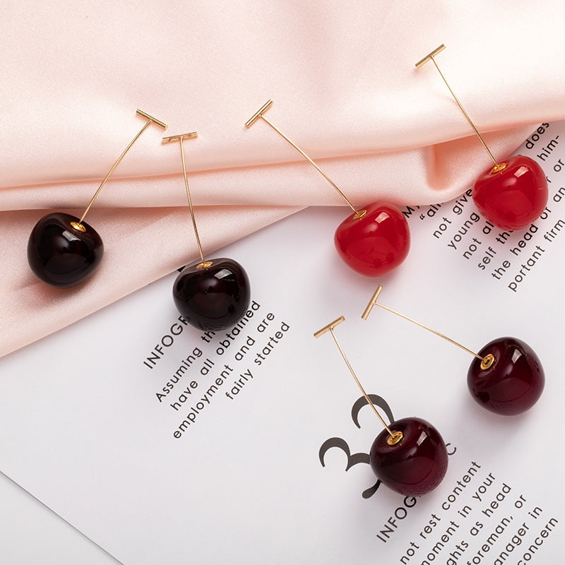 Korean Cherry Berry Long Earrings for Women - Cute Summer Studs