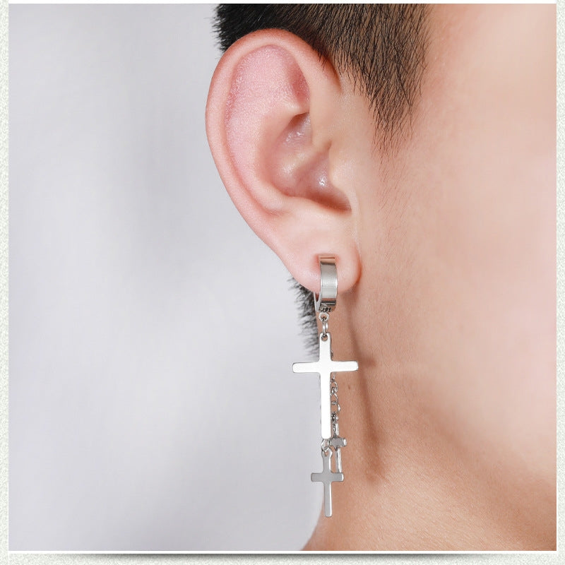 Fashion Black Punk Titanium Cross Steel Ear Clips