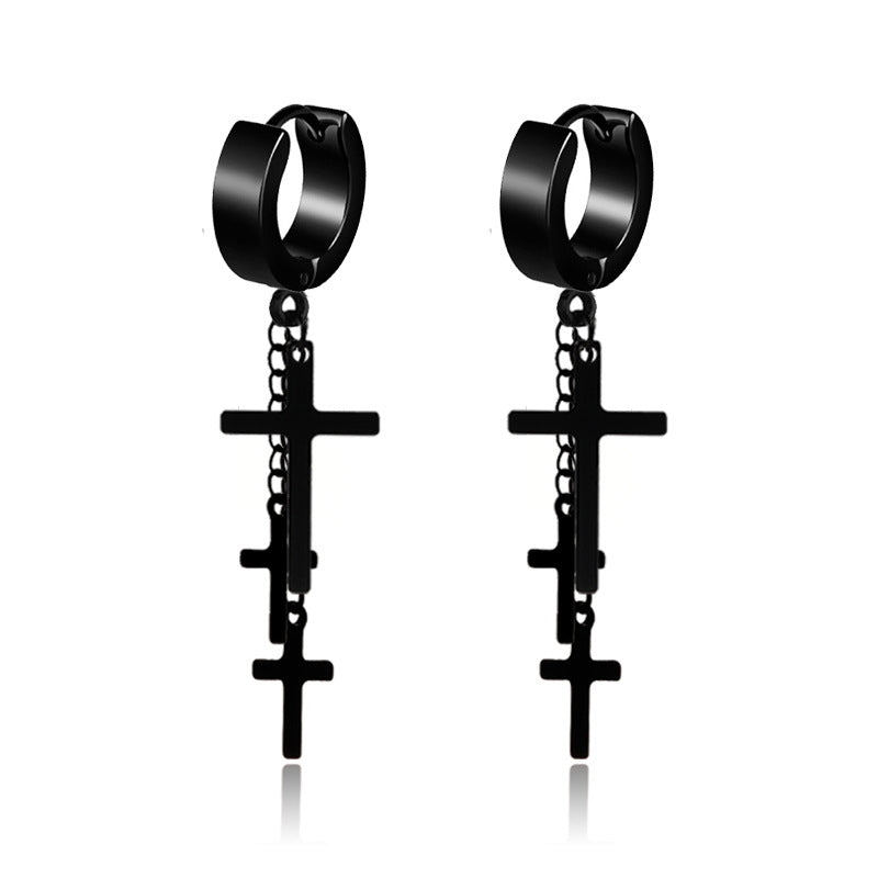 Fashion Black Punk Titanium Cross Steel Ear Clips