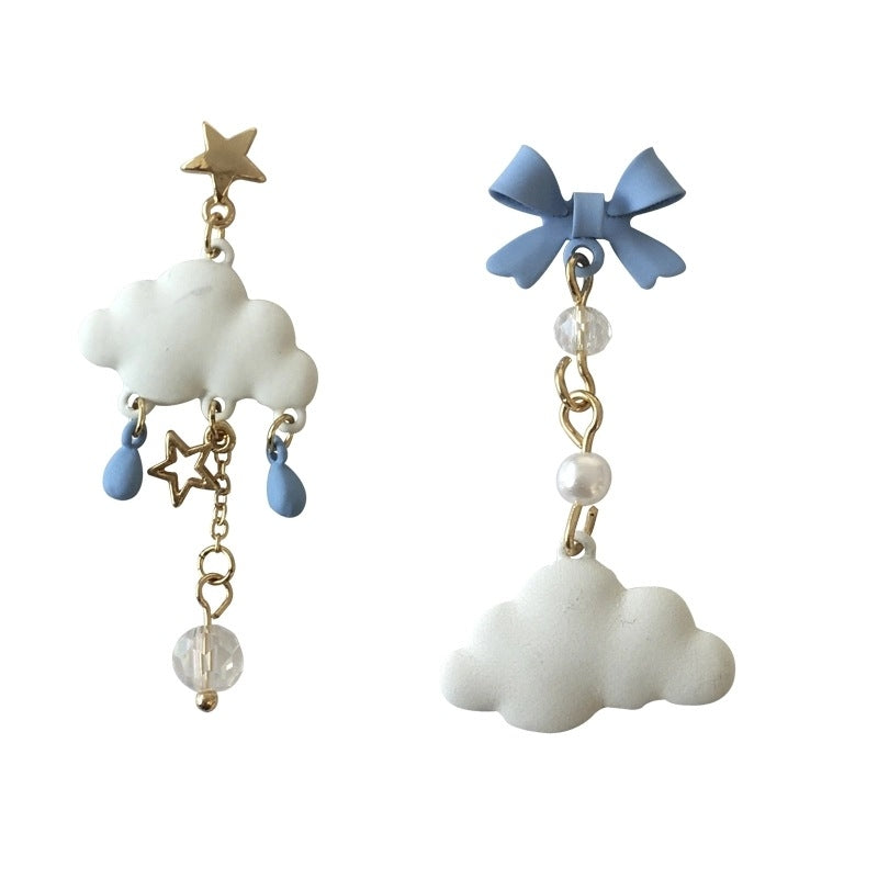 Fashion Bow Knot Asymmetric Cloud Tassel Earrings with S925 Silver Needle