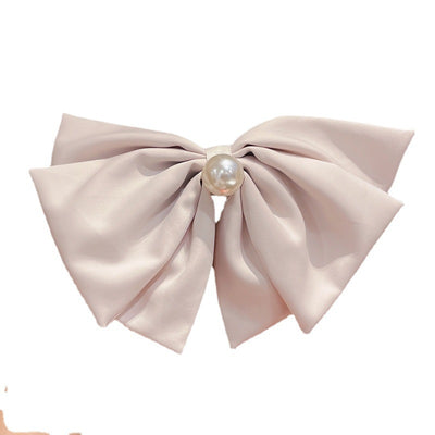 Elegant Pearl Bow Fabric Hair Clip - Korean Style Hairpin for Women