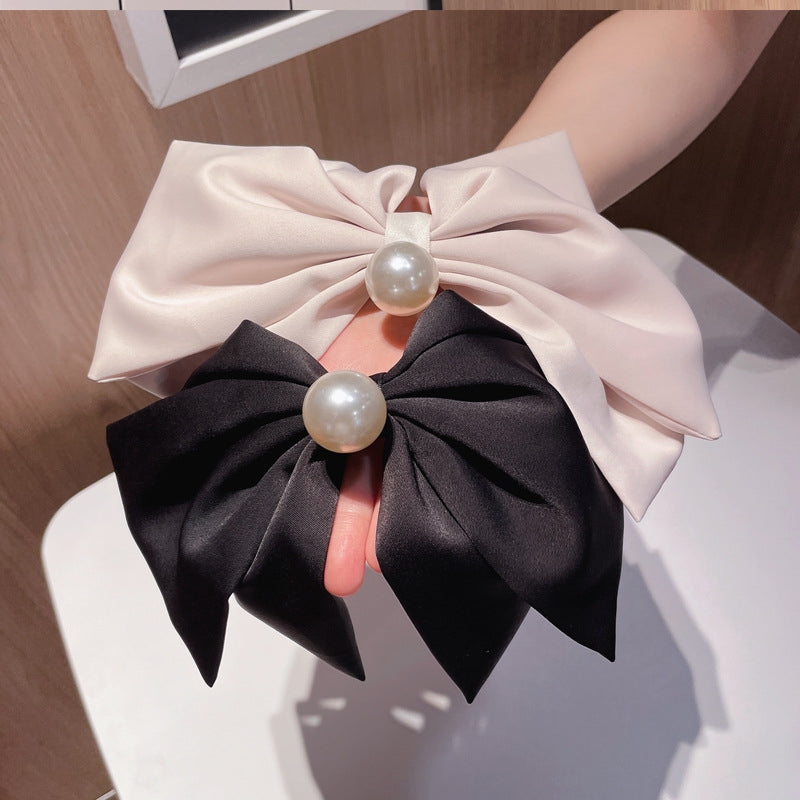 Elegant Pearl Bow Fabric Hair Clip - Korean Style Hairpin for Women