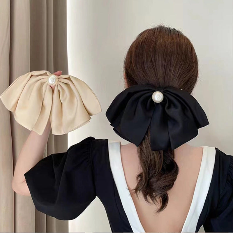 Elegant Pearl Bow Fabric Hair Clip - Korean Style Hairpin for Women