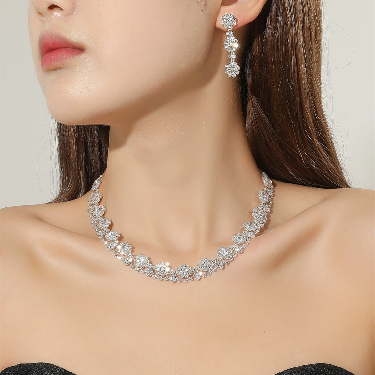 Fashion Bridal Necklace and Earrings Set - Elegant Rhinestone Wedding Jewelry