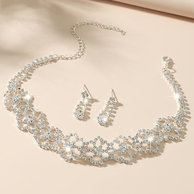 Fashion Bridal Flower Rhinestone Zircon Necklace and Earrings Set