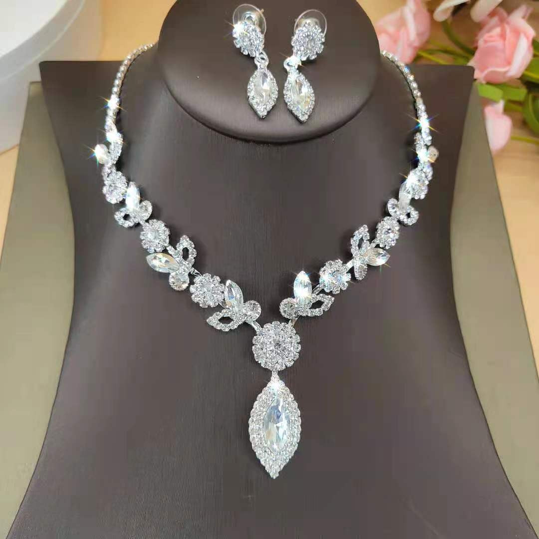 Fashion Crystal Flower Bridal Jewelry Set - Wedding Necklace and Accessories