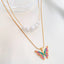 Fashion Butterfly Enamel Pearl Layered Necklace for Women