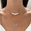 Fashion Butterfly Enamel Pearl Layered Necklace for Women