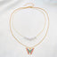 Fashion Butterfly Enamel Pearl Layered Necklace for Women