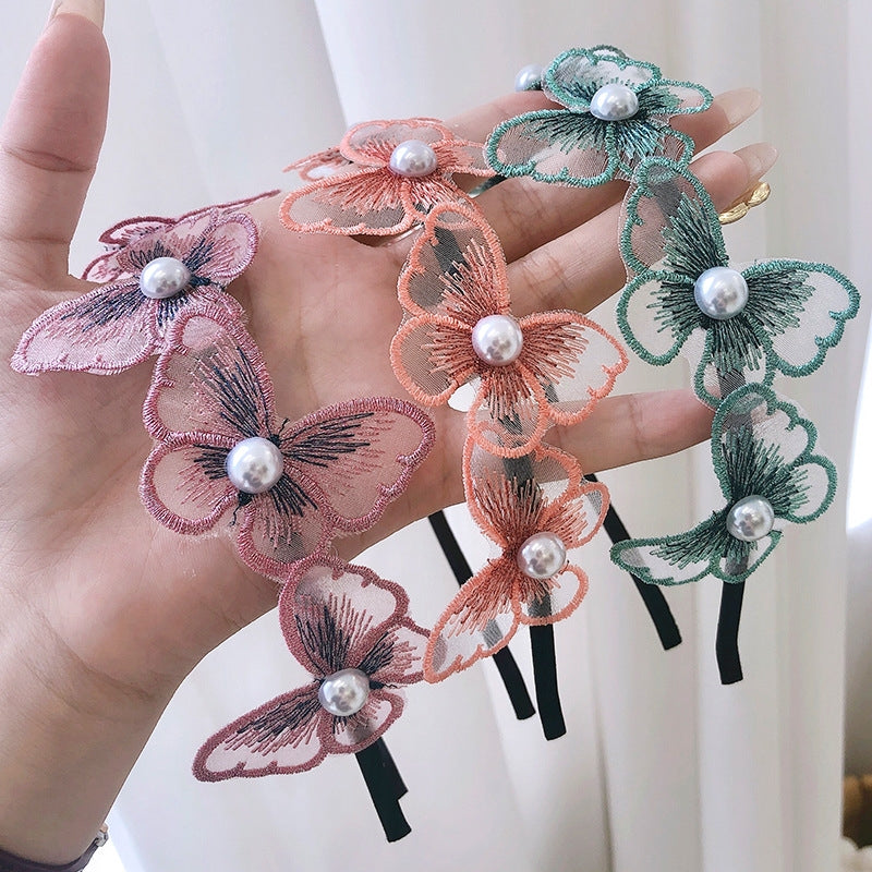 Fashion Butterfly Lace Inlay Pearl Hairband