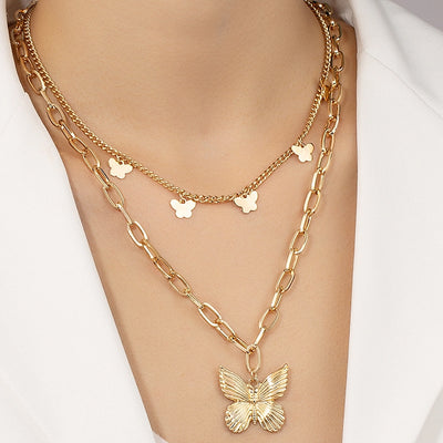 Fashion Crystal Butterfly Layered Alloy Necklace