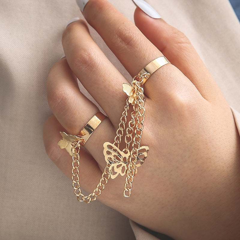 Fashion Adjustable Butterfly Pendant Chain Ring