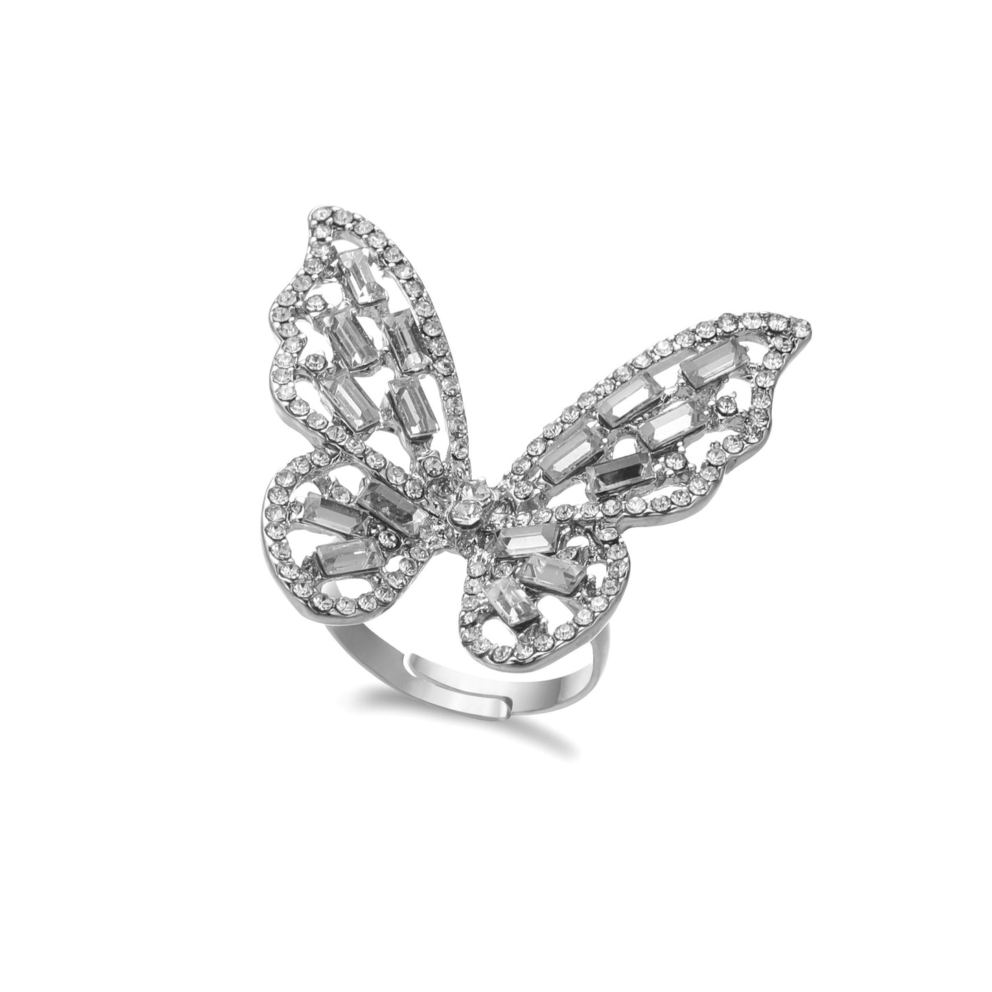 Fashion Rhinestone Butterfly Open Ring for Women