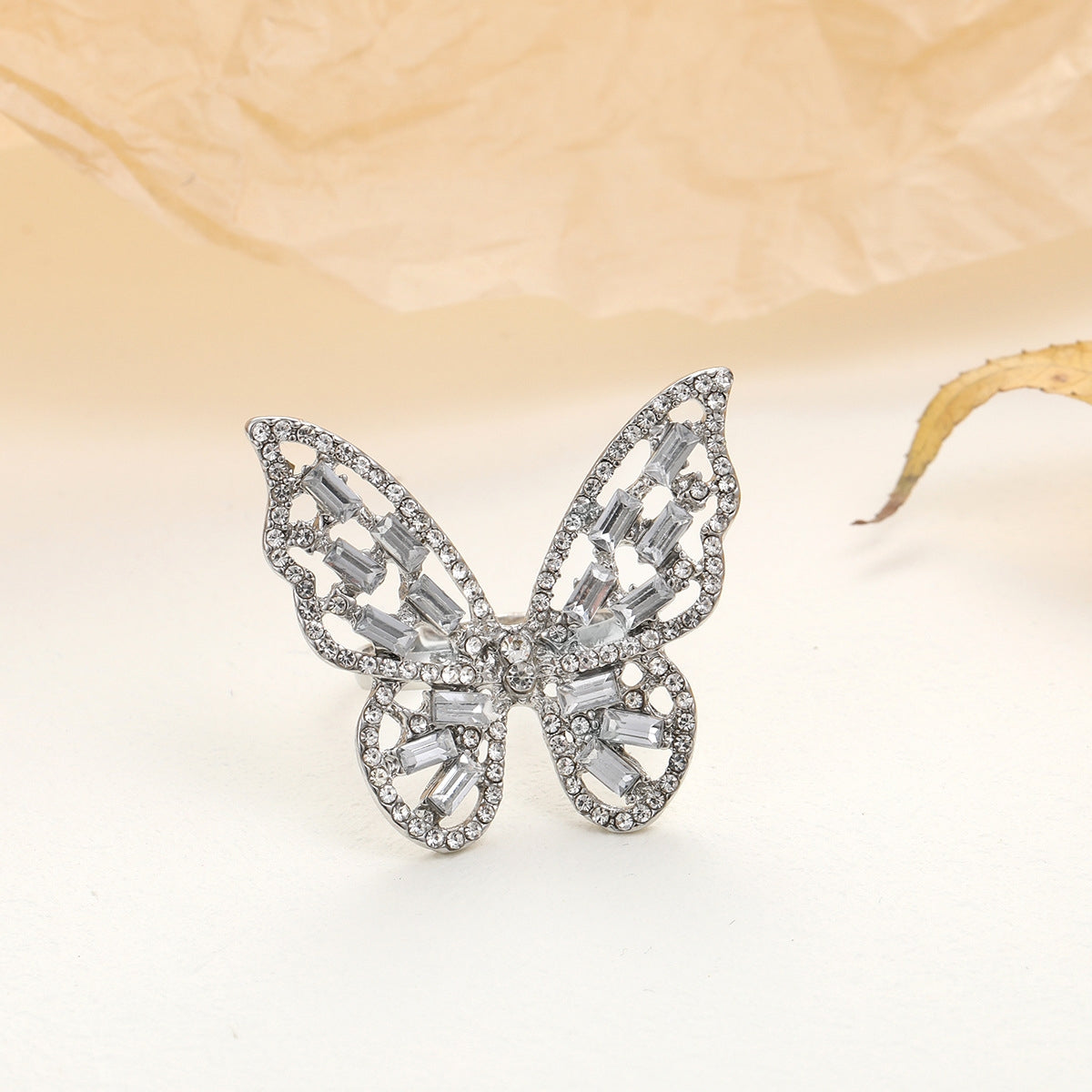 Fashion Rhinestone Butterfly Open Ring for Women