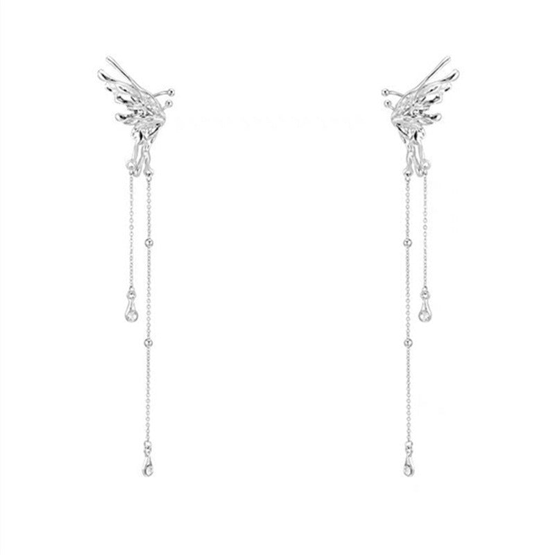 Fashion Butterfly Alloy Tassel Plating Rhinestones Women's Ear Clips 1 Pair