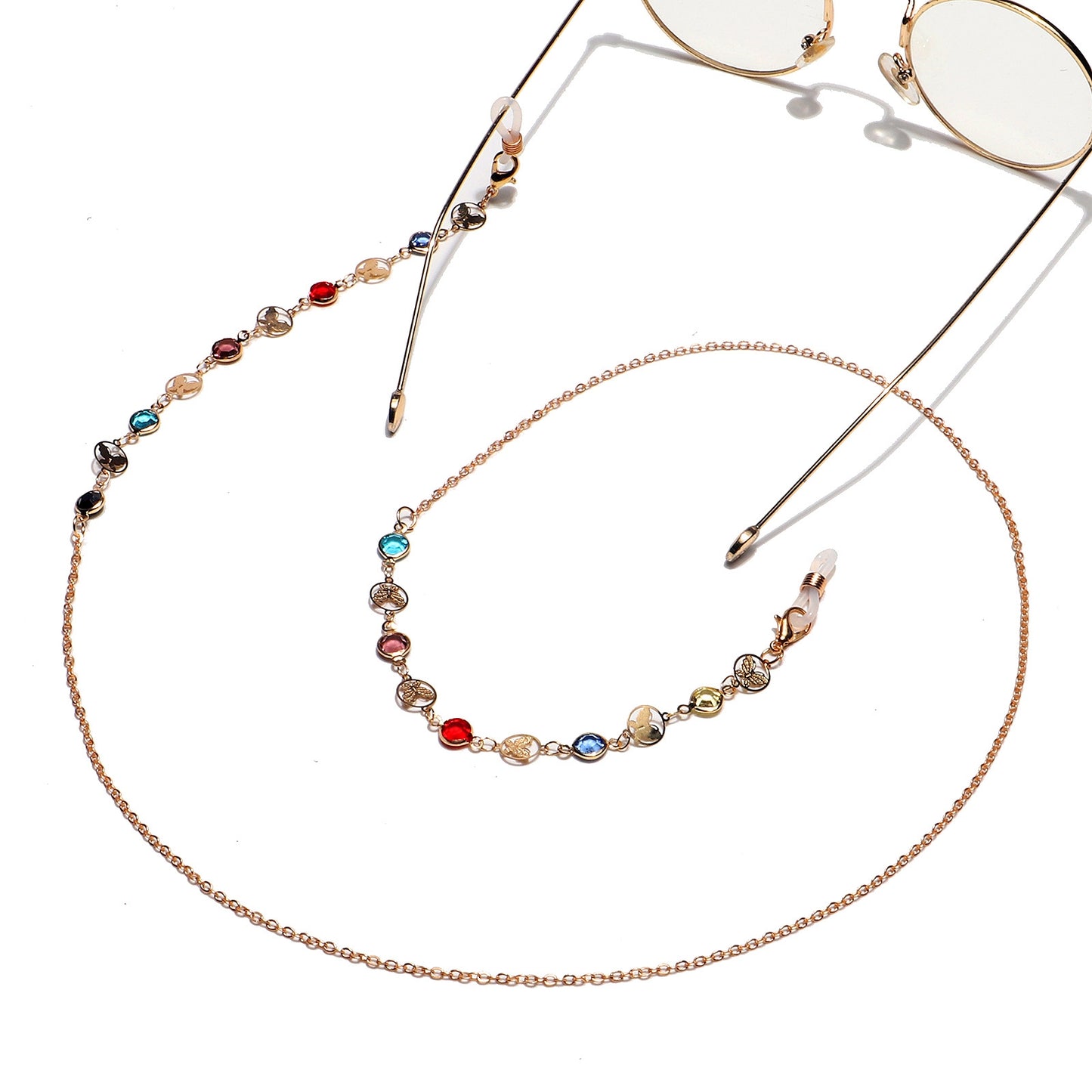 Fashion Colorful Butterfly Glasses Chain in Gold