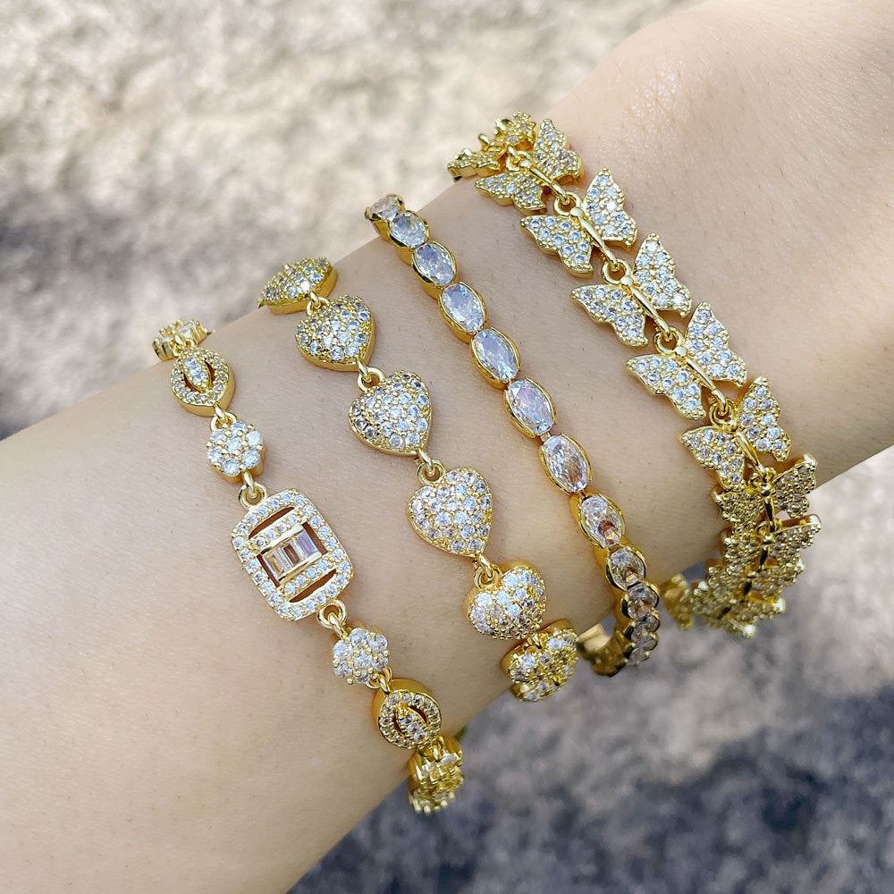 18k Gold Plated Butterfly Zircon Gemstone Bracelet for Women