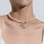 Vintage Butterfly Pendant Necklace with Imitation Pearl and Alloy Plating