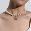 Vintage Butterfly Pendant Necklace with Imitation Pearl and Alloy Plating