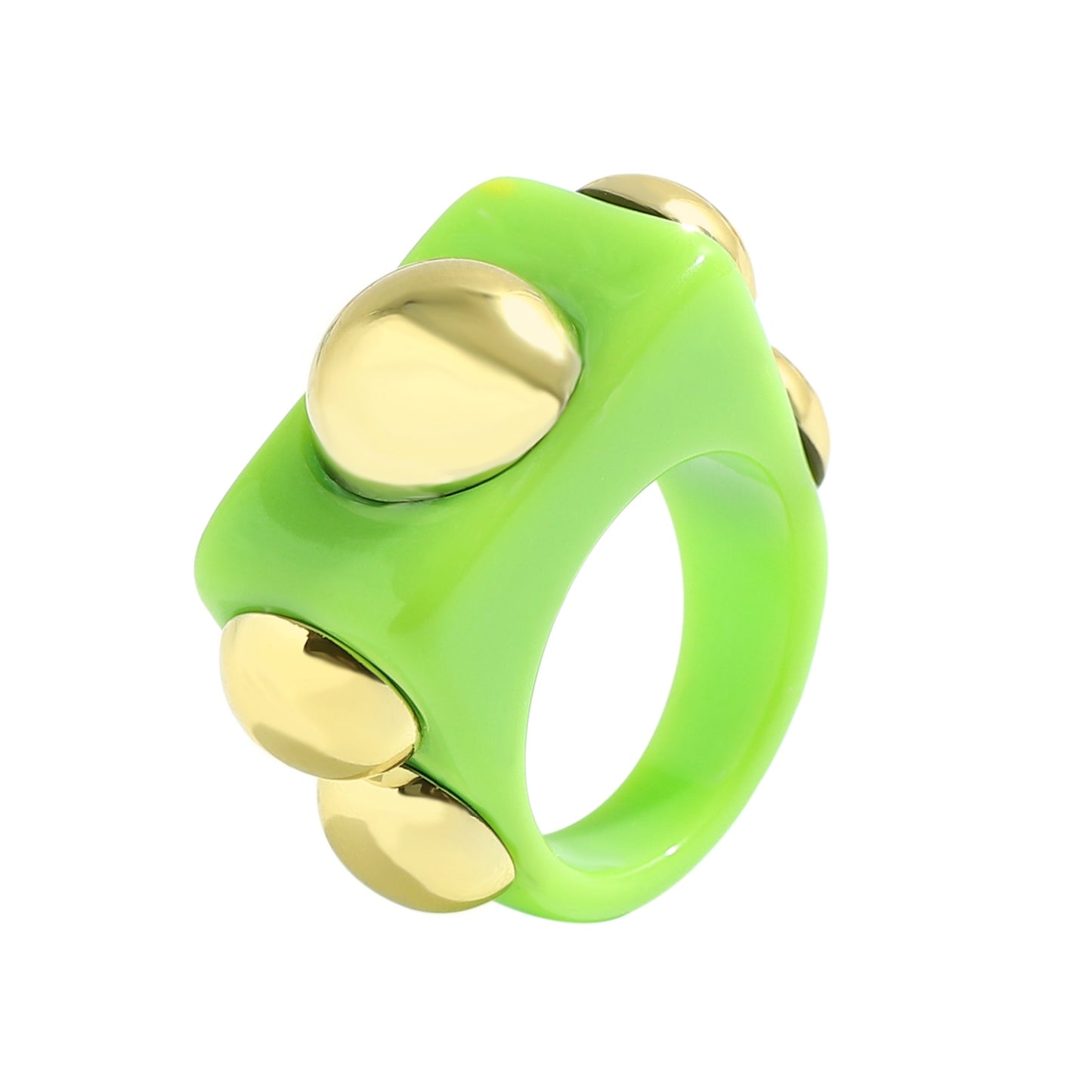 Candy Color Acrylic Resin Inlaid Metal Bead Ring - Trendy Summer Statement Jewelry