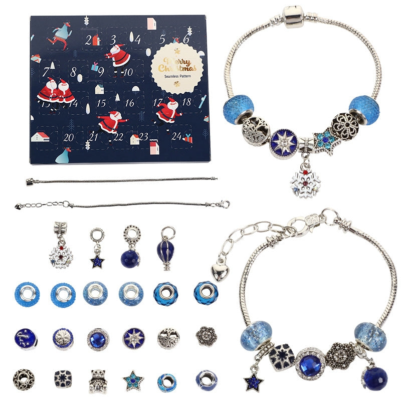 Fashion Cartoon Alloy Plated Girl's Bracelet Set with Christmas Countdown DIY Bead Kit