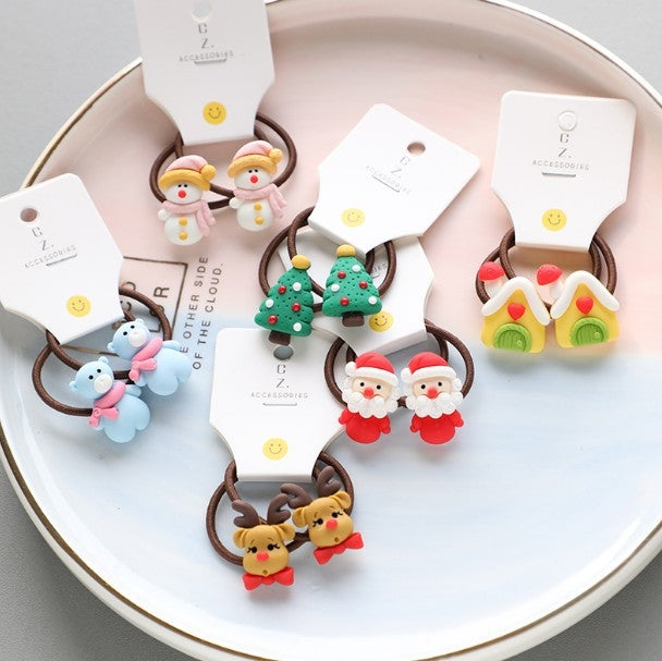 Fashion Cartoon Character Acrylic Hair Tie Set for Kids - Santa Claus Design