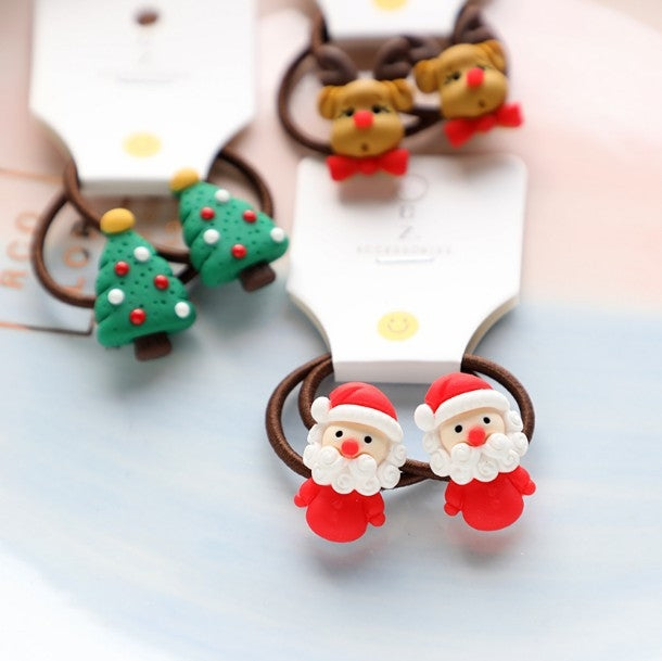 Fashion Cartoon Character Acrylic Hair Tie Set for Kids - Santa Claus Design