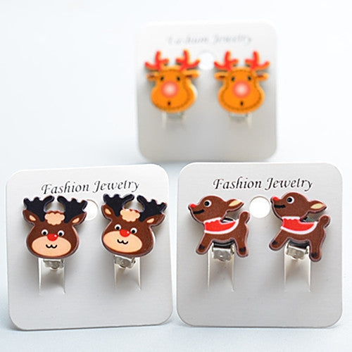 Fashion Christmas Reindeer Tassel Clip-On Earrings for Kids