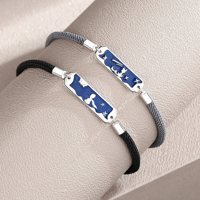 Sterling Silver Enamel Cartoon Character Couple Bracelets