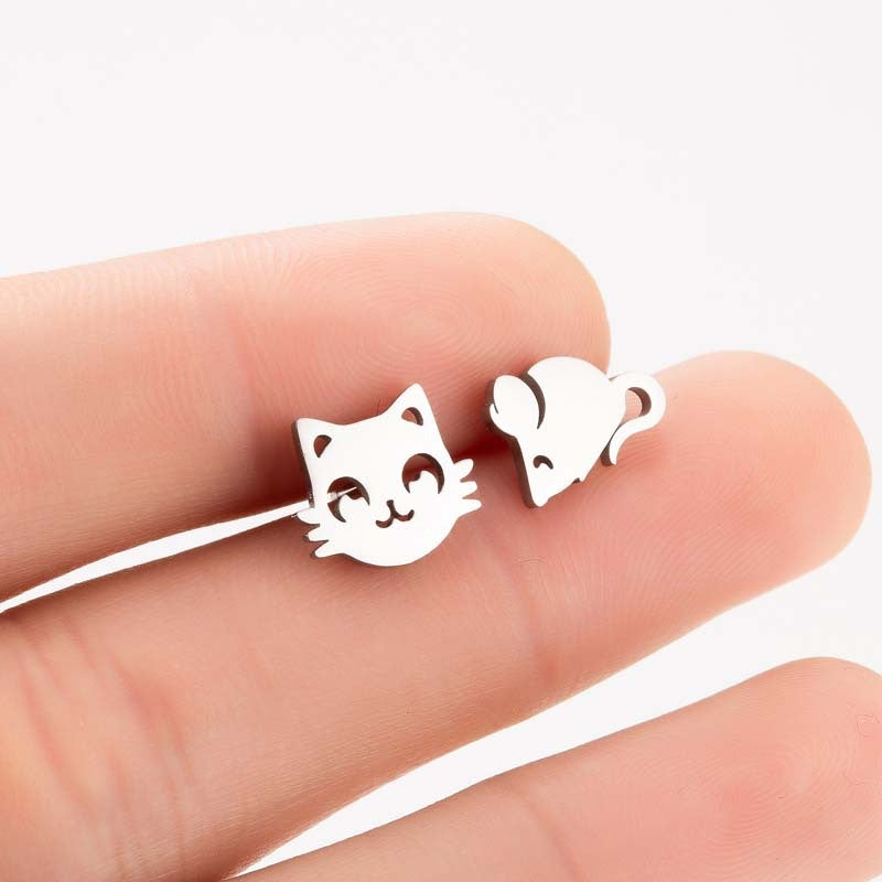 Fashion Cat Stainless Steel Plating Ear Studs 1 Pair