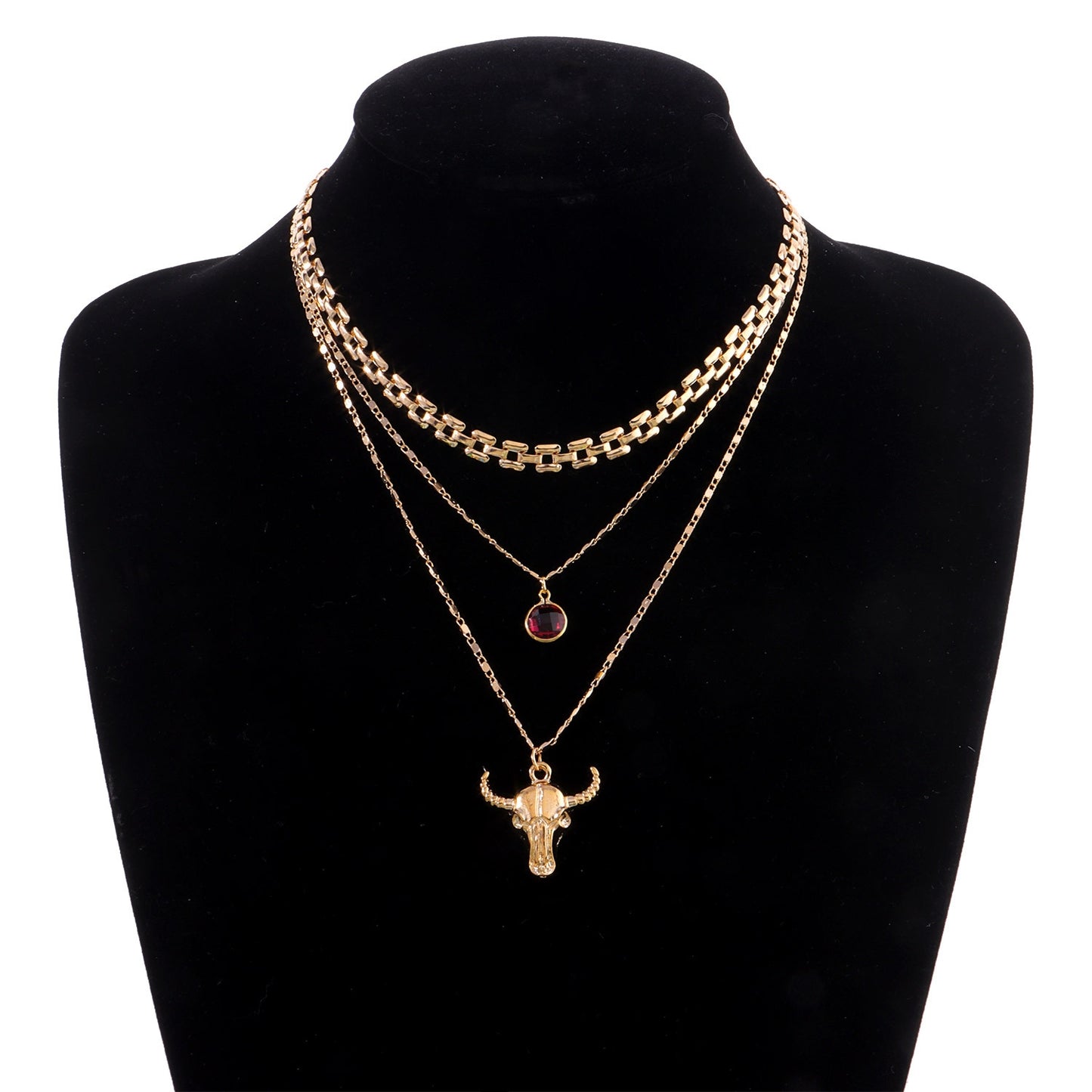 Fashion Cattle Alloy Inlay Artificial Gemstones Women's Layered Necklaces 1 Piece