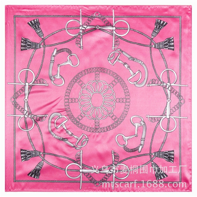 Fashion Chain Tassel Pattern Silk Satin Square Scarf for Women