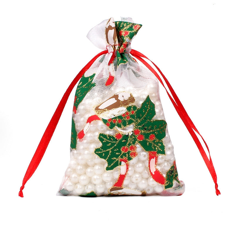 Fashion Christmas Tree Santa Claus Snowman Organza Drawstring Gift Bags