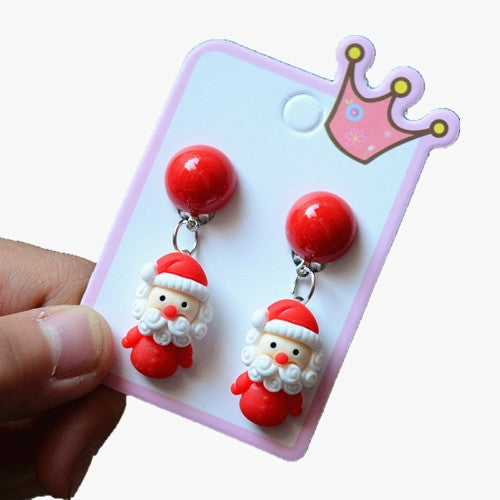 Acrylic Christmas Tree Snowman Elk Women's Ear Clips - Colorful Cartoon Design