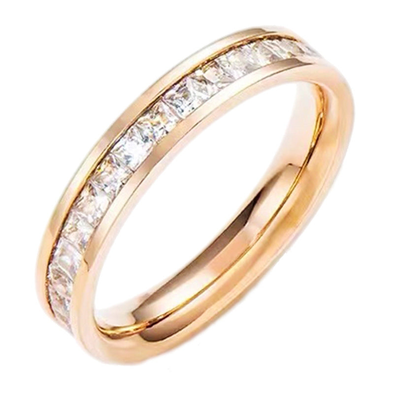 Fashion Zircon Inlay Titanium Steel Ring for Women