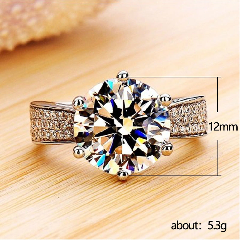 Fashion Classic Six-Prong Platinum-Plated Zircon Ring