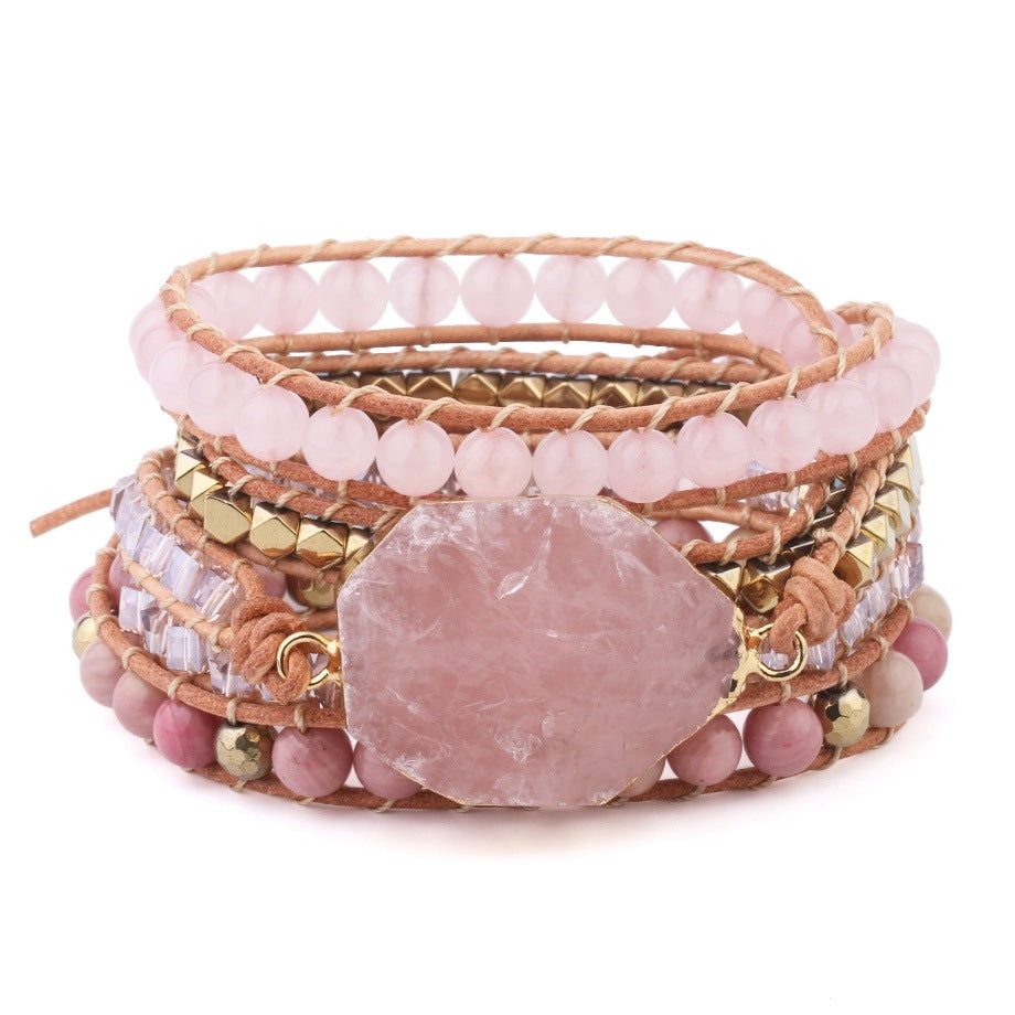 Fashion Color Block Natural Stone Beaded Wrap Bracelet