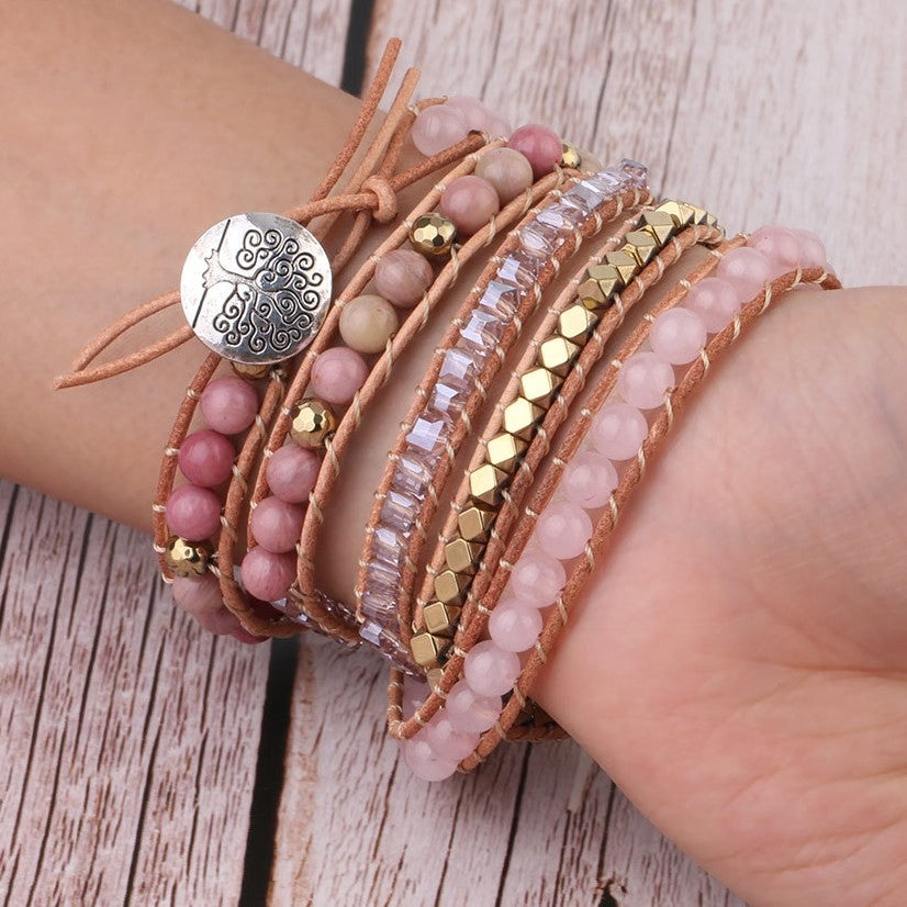 Fashion Color Block Natural Stone Beaded Wrap Bracelet