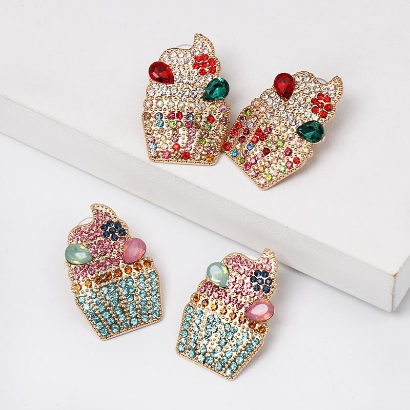 Fashion Crystal Ice Cream Stud Earrings for Women