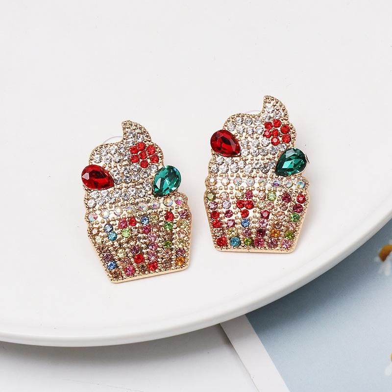 Fashion Crystal Ice Cream Stud Earrings for Women